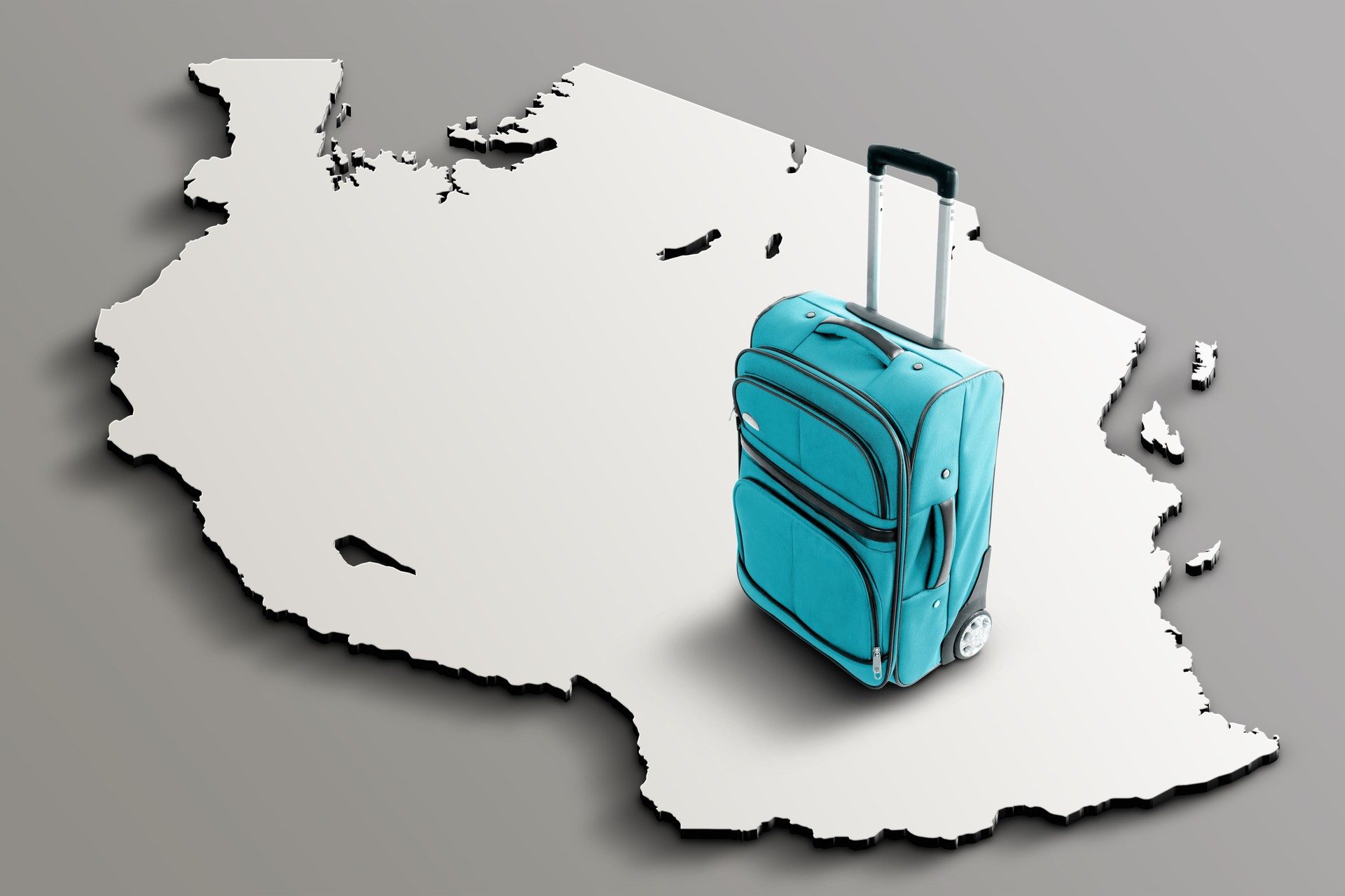Blue suitcase on 3d map of Tanzania