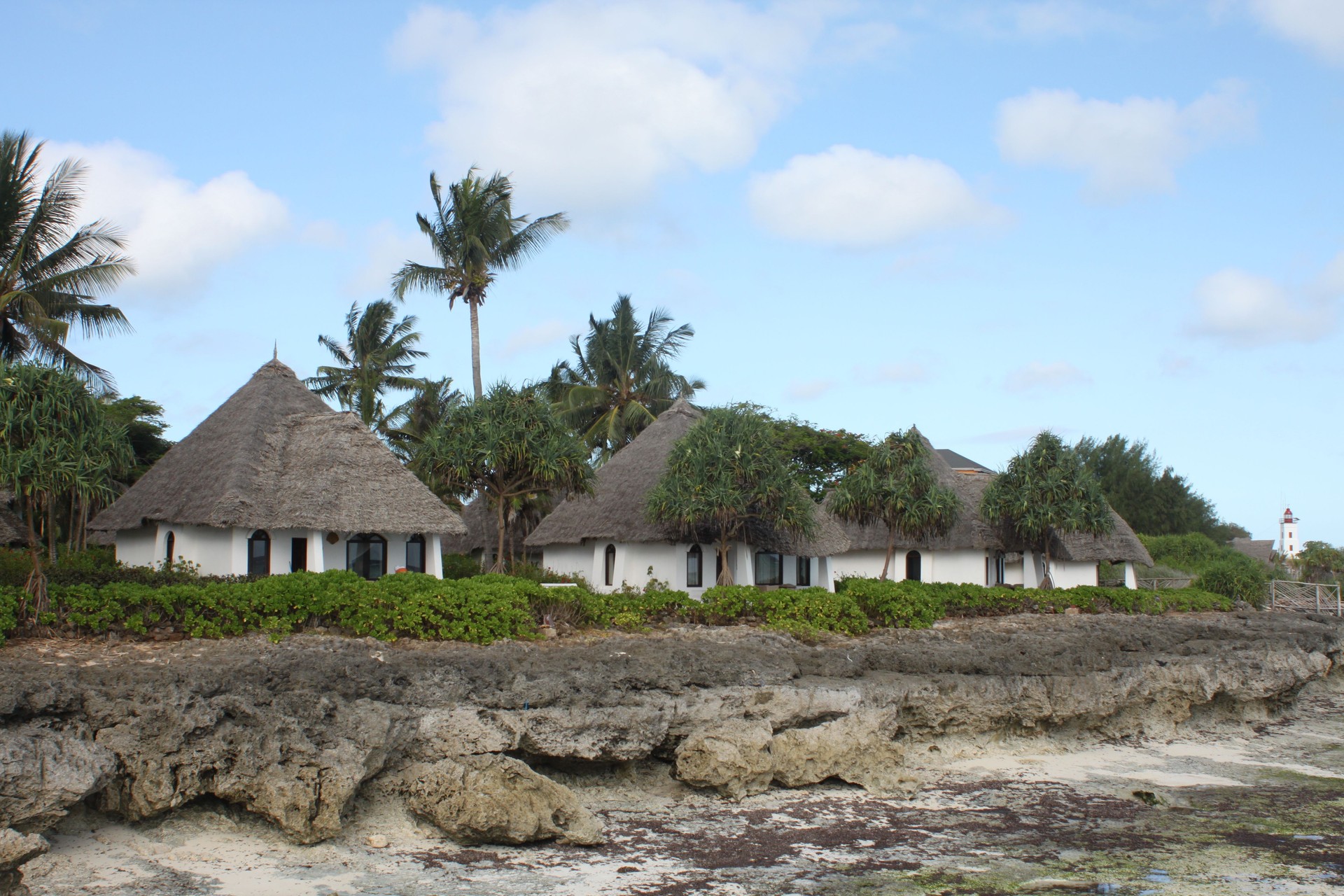 Hotel resort houses on the shores of the Indian Ocean in Zanzibar, Tanzania, Africa